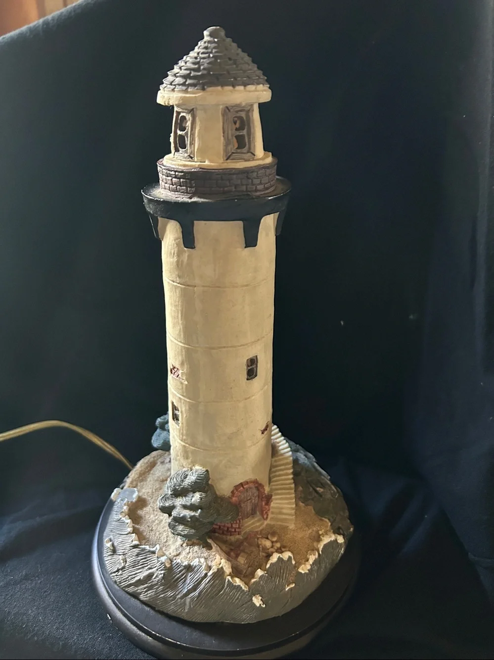 Ceramic Lighthouse Night Light in Warm Beige & Black